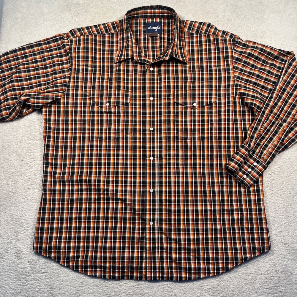 Wrangler Plaid‎ Pearl Snap Western Shirt Long Sleeve Button Up Cowboy XXL
